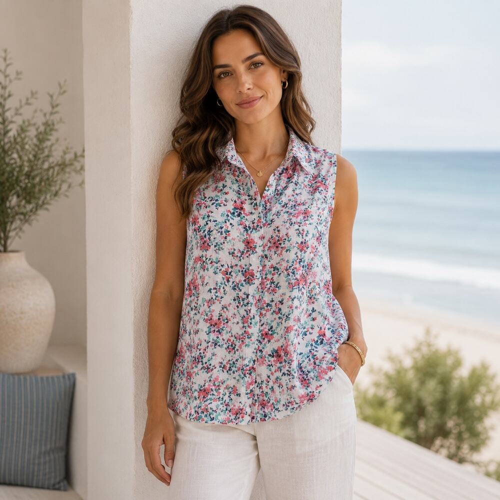 Liz Claiborne NWT White Sheer Floral Top Large